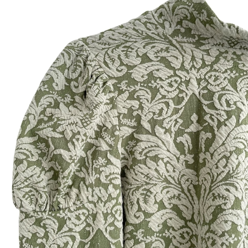 Anthropologie Jacquard Coquette Top Small Bow Boho Prairie Bell Puff Sleeve - Picture 7 of 15